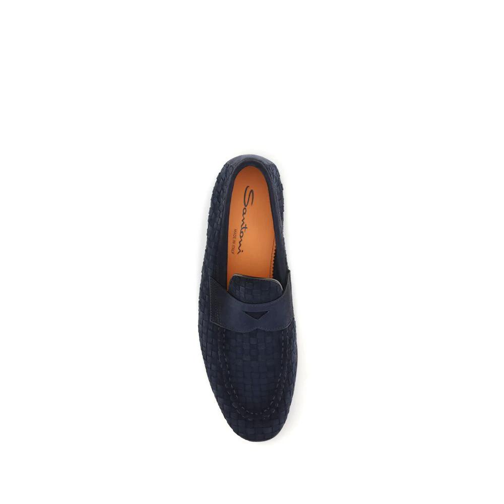 Santoni Blue Calf Leather Bos Taurus Slip-On Loafers by Santoni