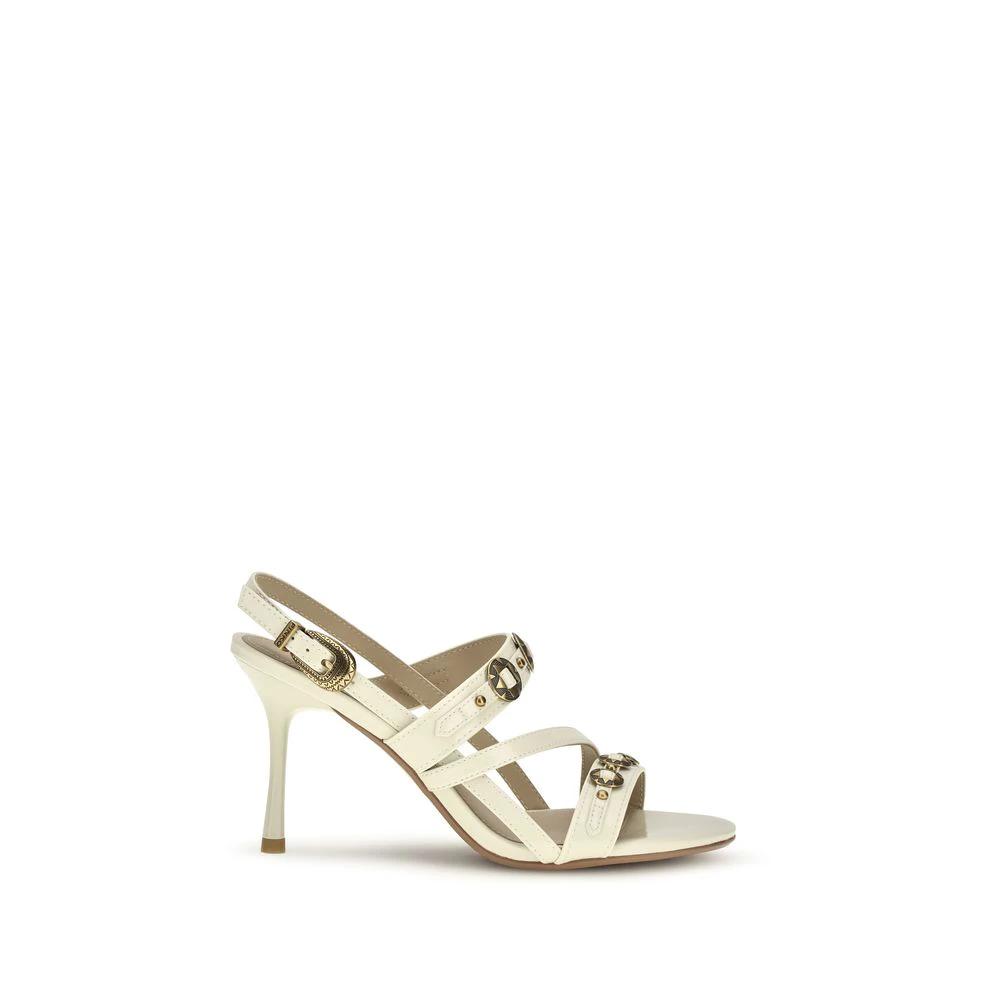 PINKO Beige Calf Leather Bos Taurus Stiletto Heel Sandals by PINKO