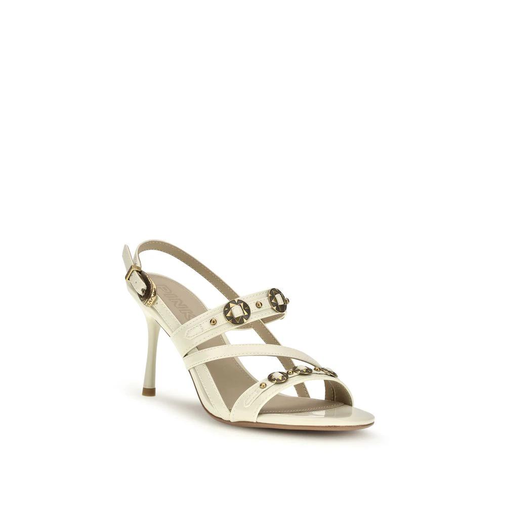 PINKO Beige Calf Leather Bos Taurus Stiletto Heel Sandals by PINKO