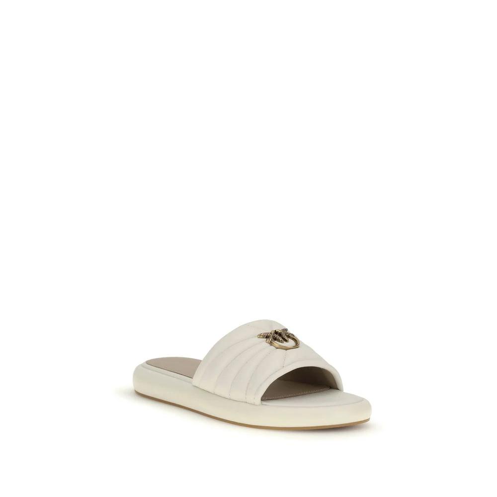 PINKO Beige Calf Leather Bos Taurus Flat Sandals by PINKO