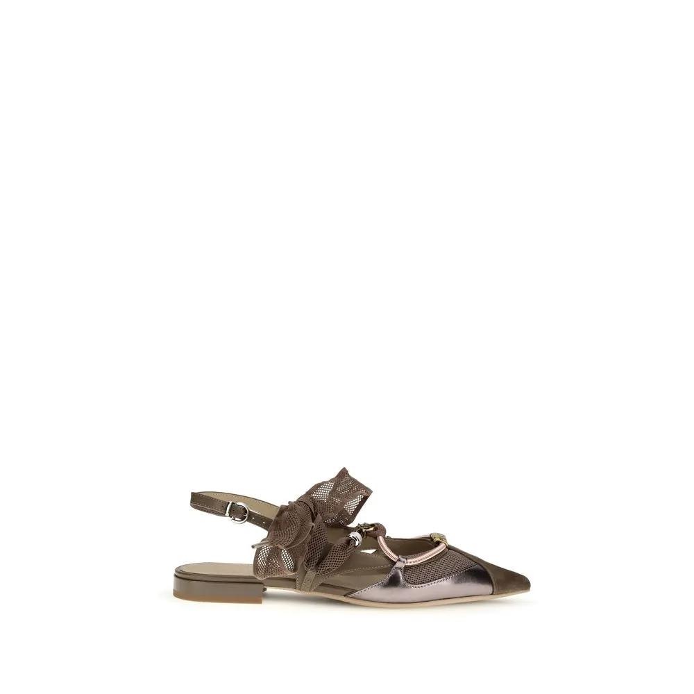 PINKO PINKO Brown Calf Leather Bos Taurus Ballet Flats