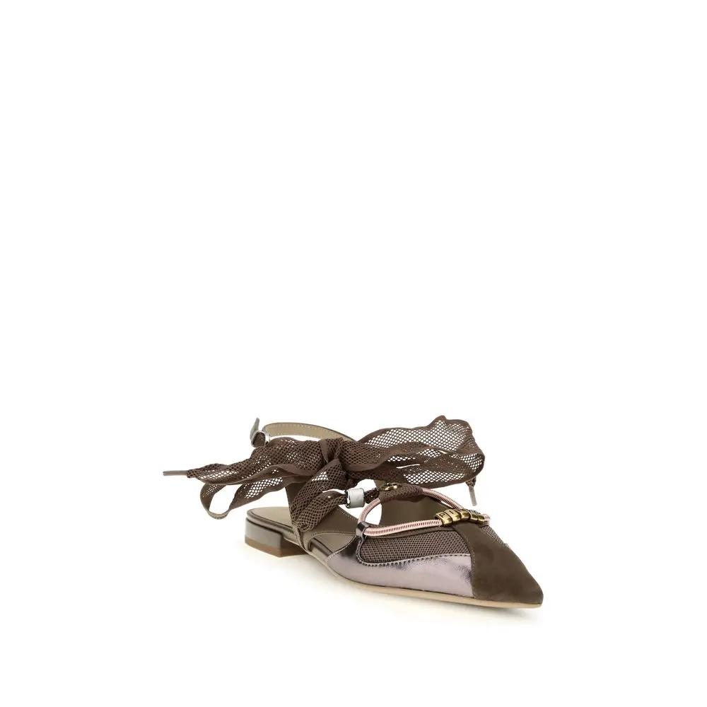 PINKO PINKO Brown Calf Leather Bos Taurus Ballet Flats