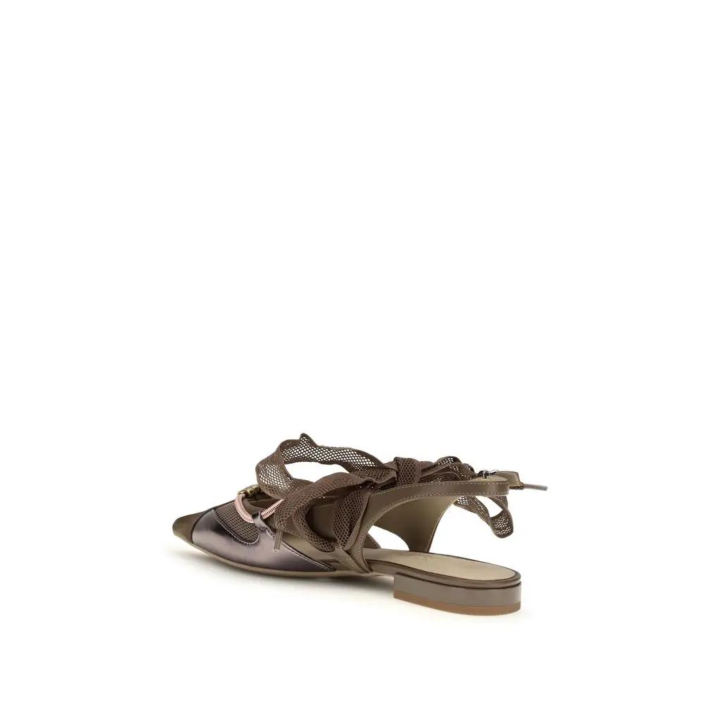PINKO PINKO Brown Calf Leather Bos Taurus Ballet Flats