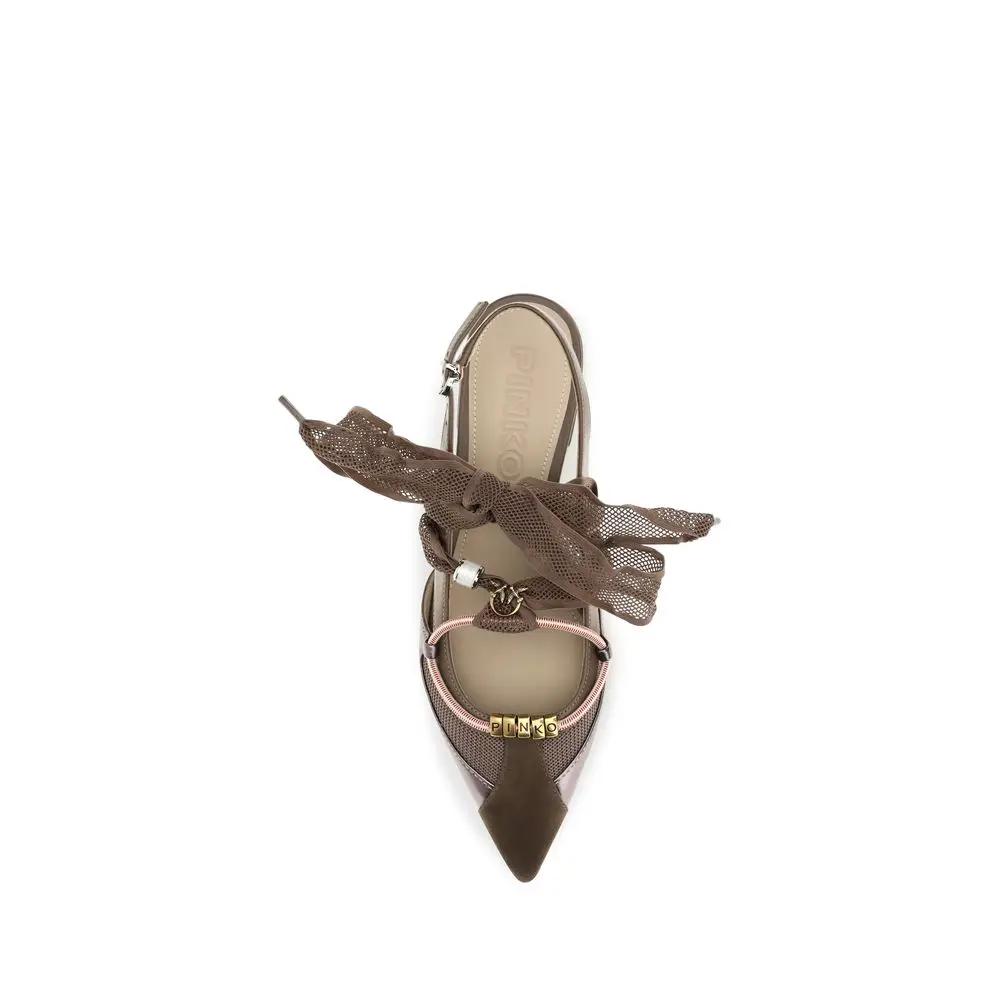PINKO PINKO Brown Calf Leather Bos Taurus Ballet Flats
