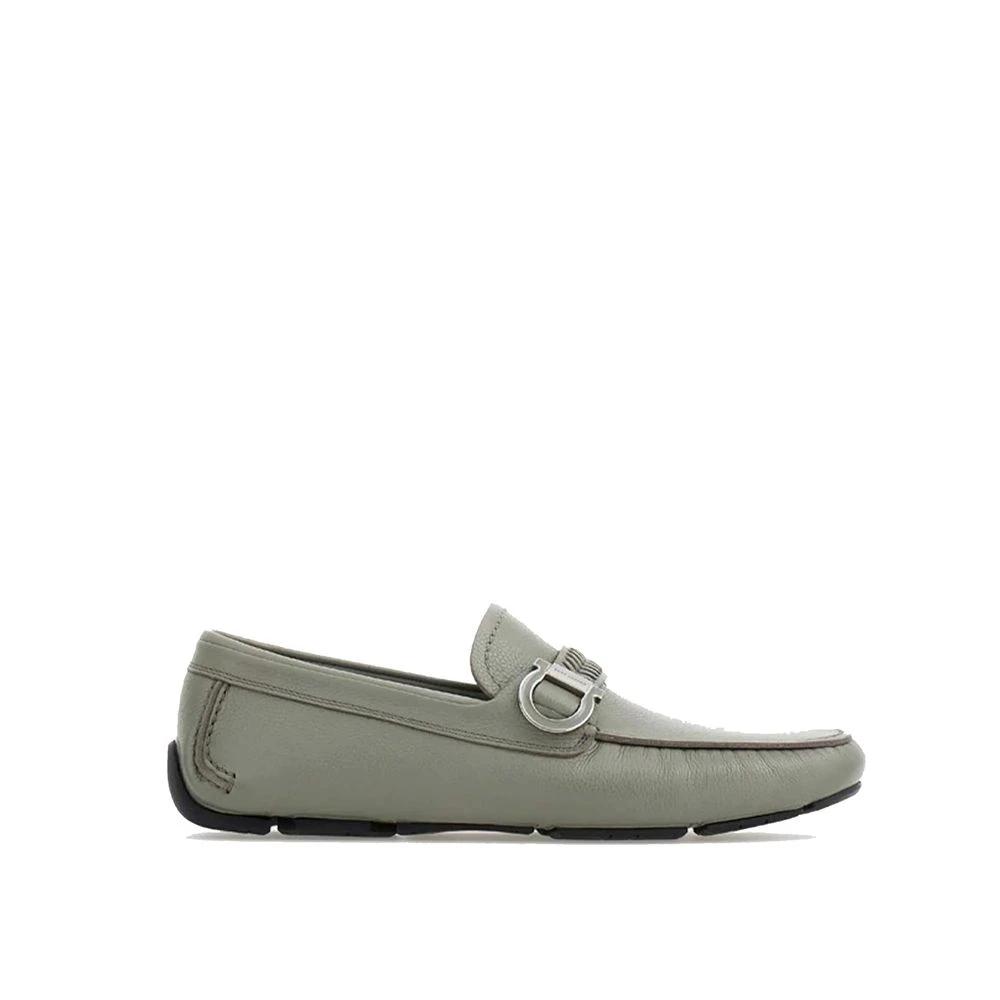 Salvatore Ferragamo Gray Calfskin Slip-On Loafers by Salvatore Ferragamo