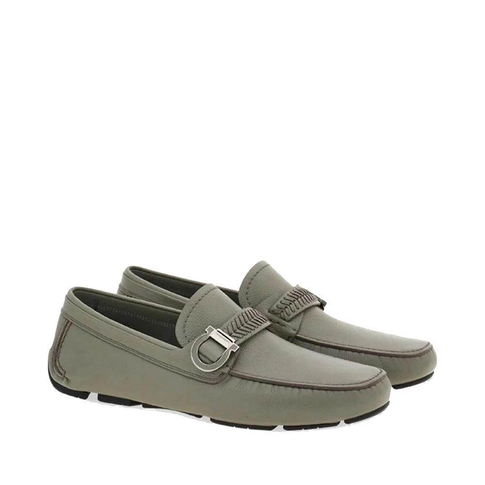 Salvatore Ferragamo Gray Calfskin Slip-On Loafers by Salvatore Ferragamo