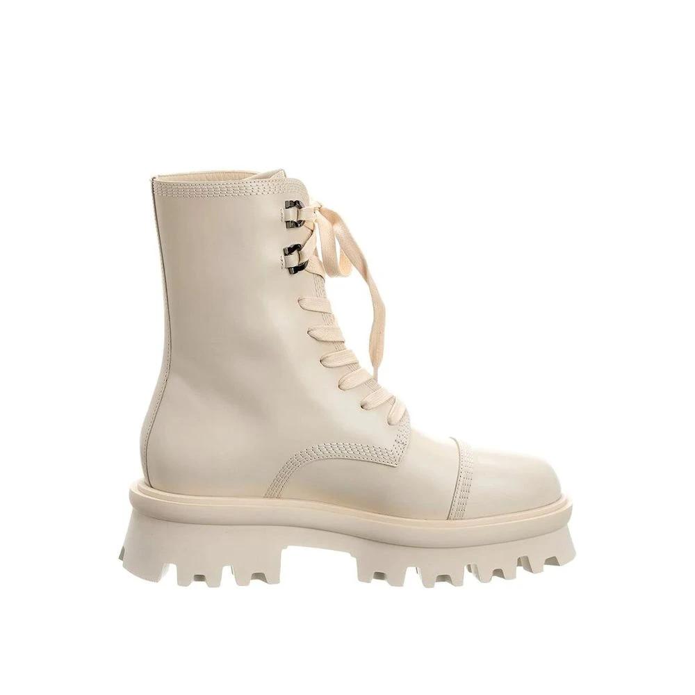 Salvatore Ferragamo White Calfskin Lace-Up Boots by Salvatore Ferragamo