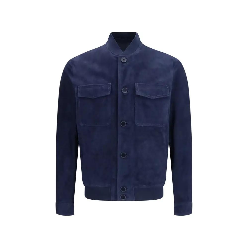 Salvatore Santoro Blue Calf Leather Bos Taurus Bomber