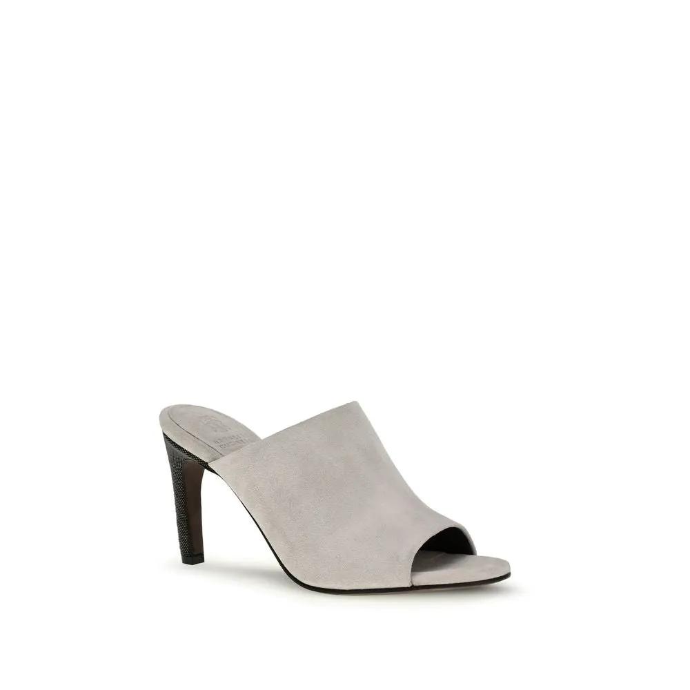 Brunello Cucinelli Gray Calf Leather Bos Taurus Mules