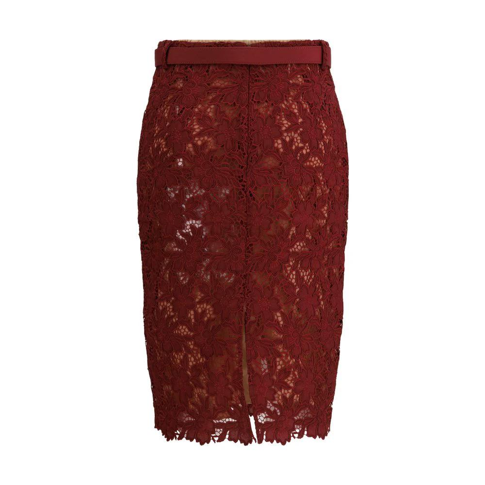 Self-Portrait Bordeaux Polyester Midi Skirt by Self-Portrait