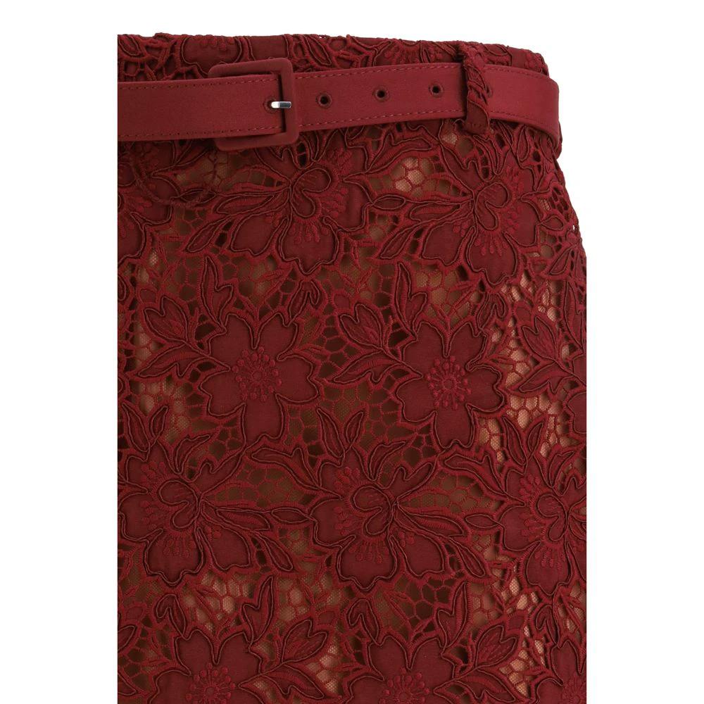Self-Portrait Bordeaux Polyester Midi Skirt by Self-Portrait