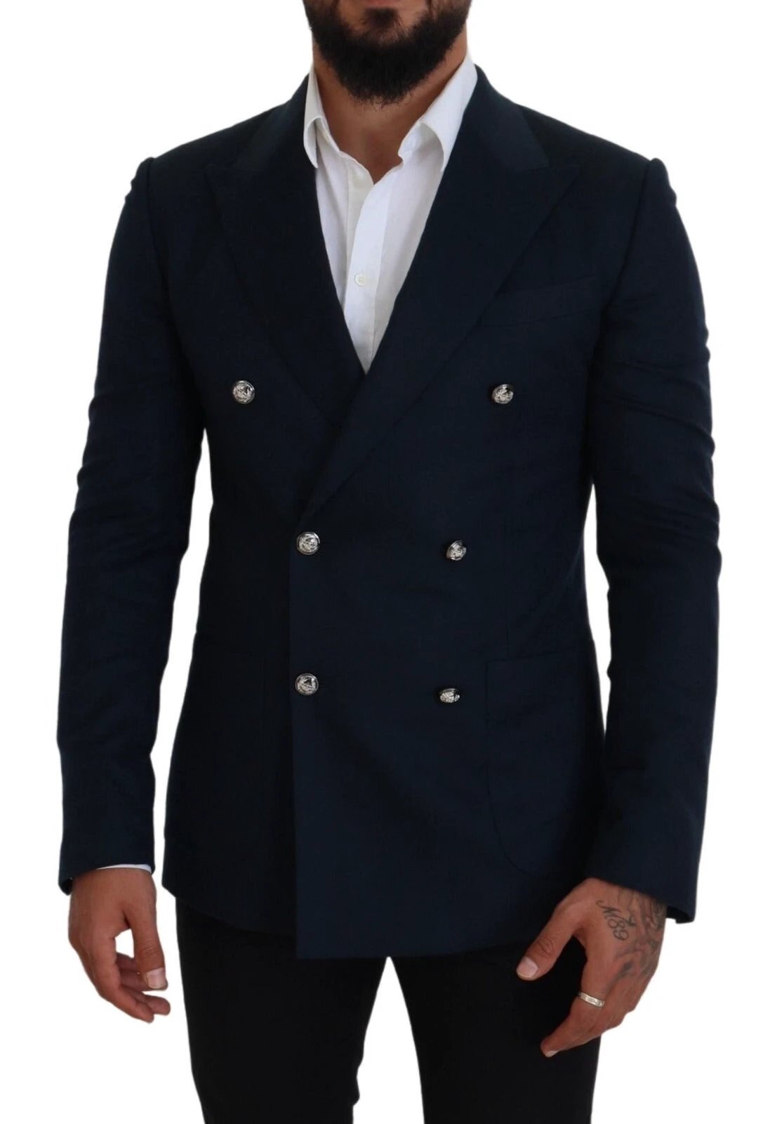Dolce & Gabbana Blue Double Breasted Formal Coat Blazer by Dolce & Gabbana
