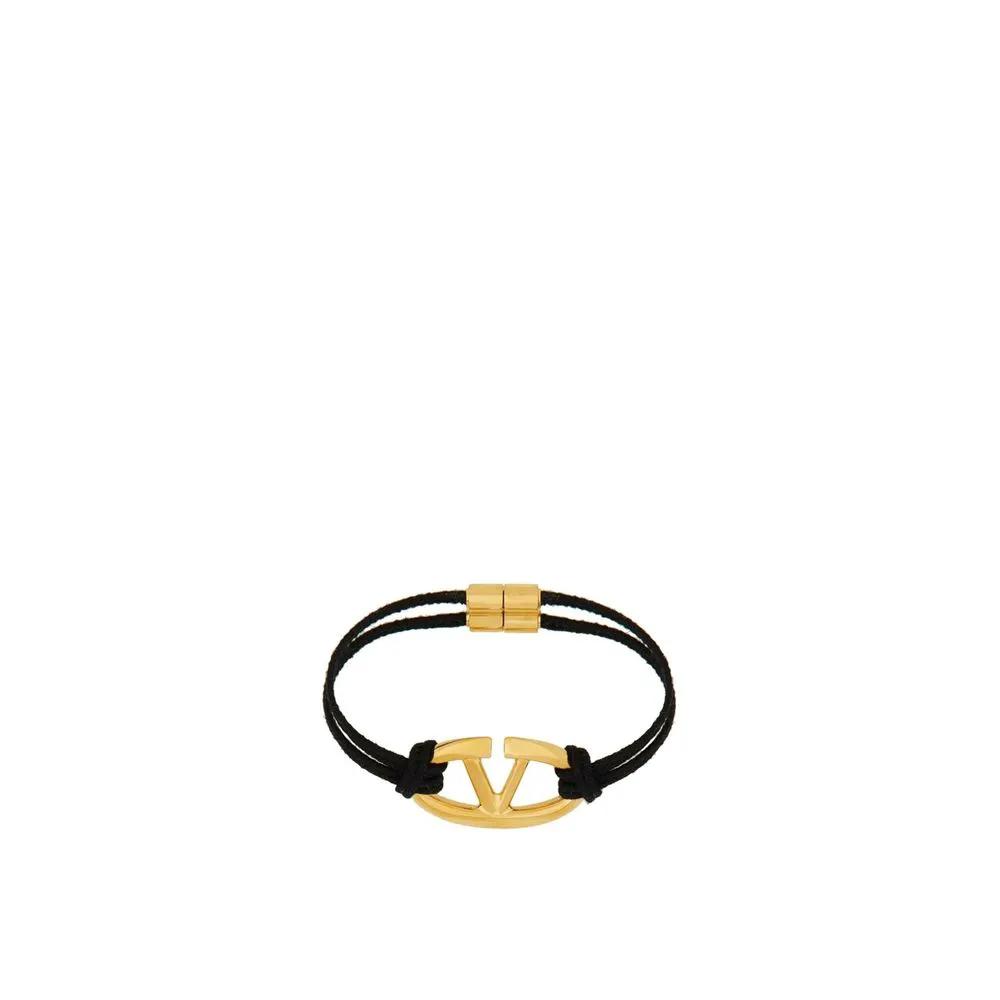 Women’s Black Cotton Bracelet – Valentino Garavani VLogo Gold-Tone Magnetic Closure