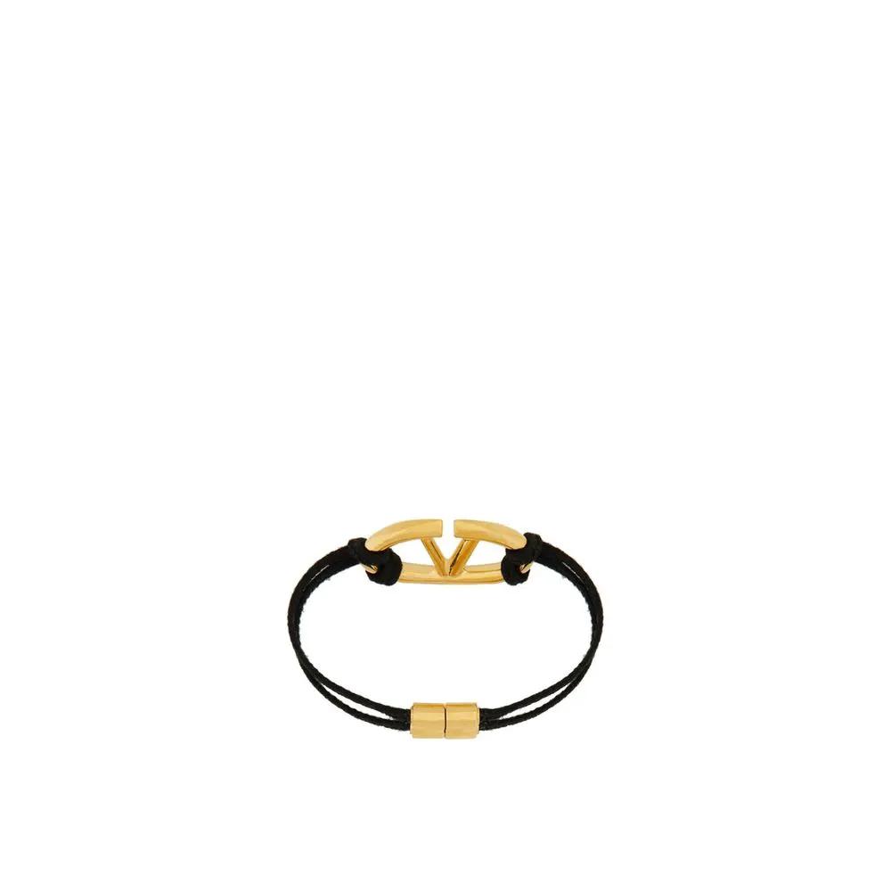 Women’s Black Cotton Bracelet – Valentino Garavani VLogo Gold-Tone Magnetic Closure