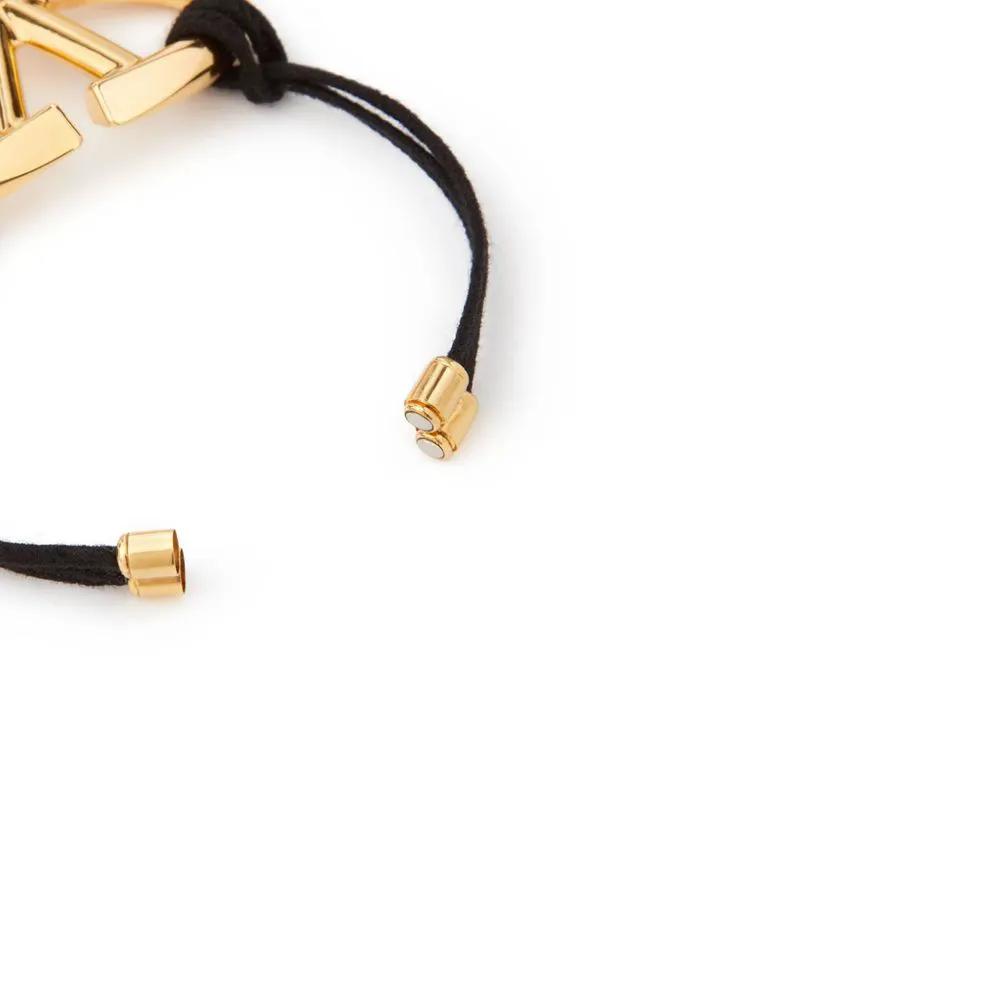 Women’s Black Cotton Bracelet – Valentino Garavani VLogo Gold-Tone Magnetic Closure