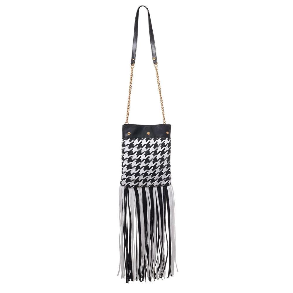 Versace Black And White Leather And Textile Shoulder Bag by Versace