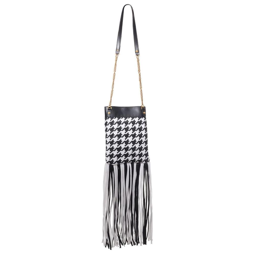 Versace Black And White Leather And Textile Shoulder Bag by Versace