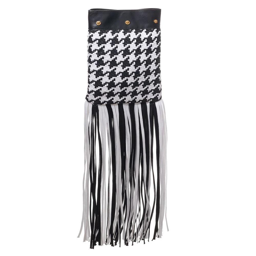 Versace Black And White Leather And Textile Shoulder Bag by Versace