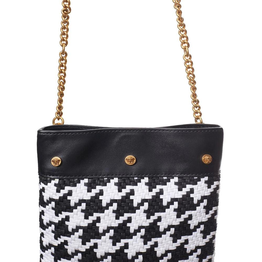Versace Black And White Leather And Textile Shoulder Bag by Versace