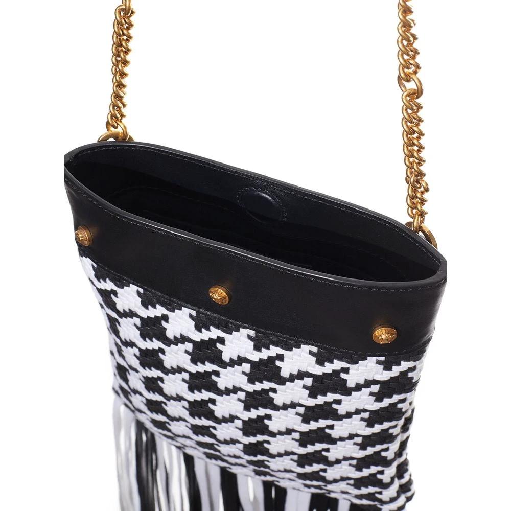 Versace Black And White Leather And Textile Shoulder Bag by Versace