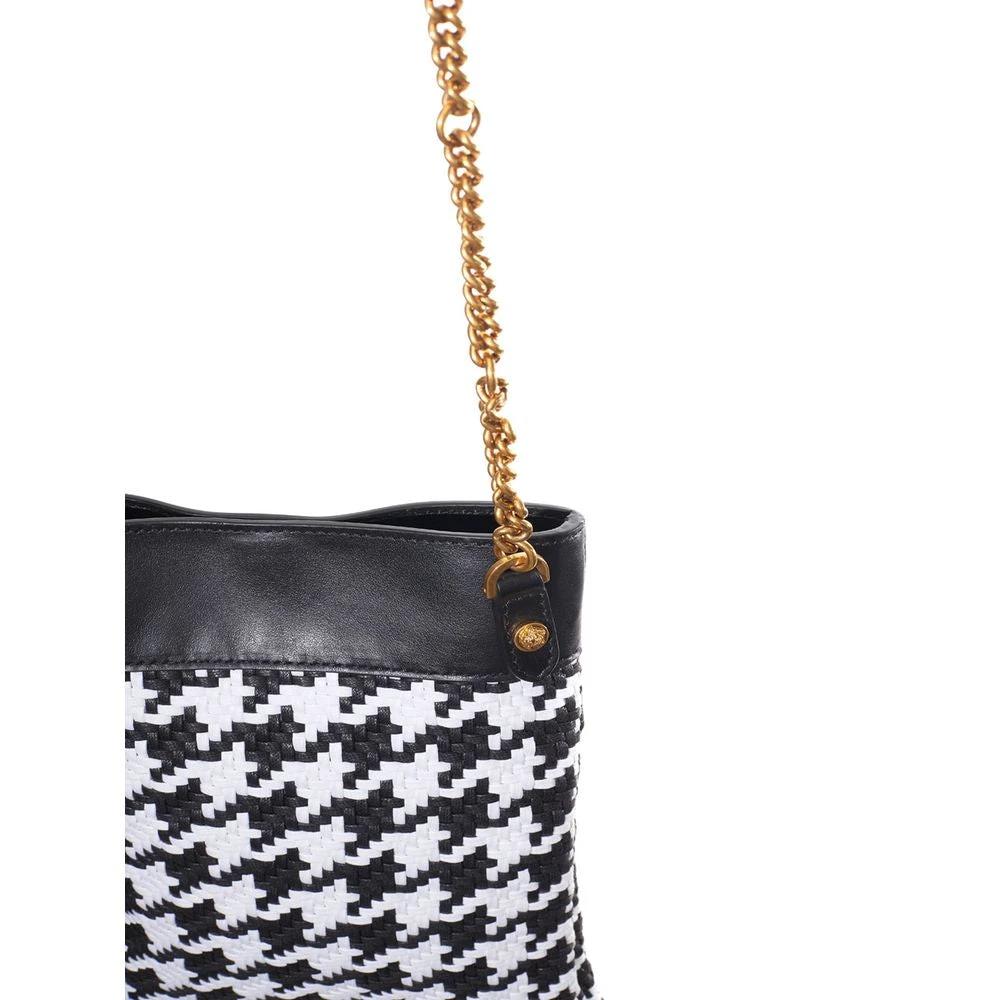 Versace Black And White Leather And Textile Shoulder Bag by Versace