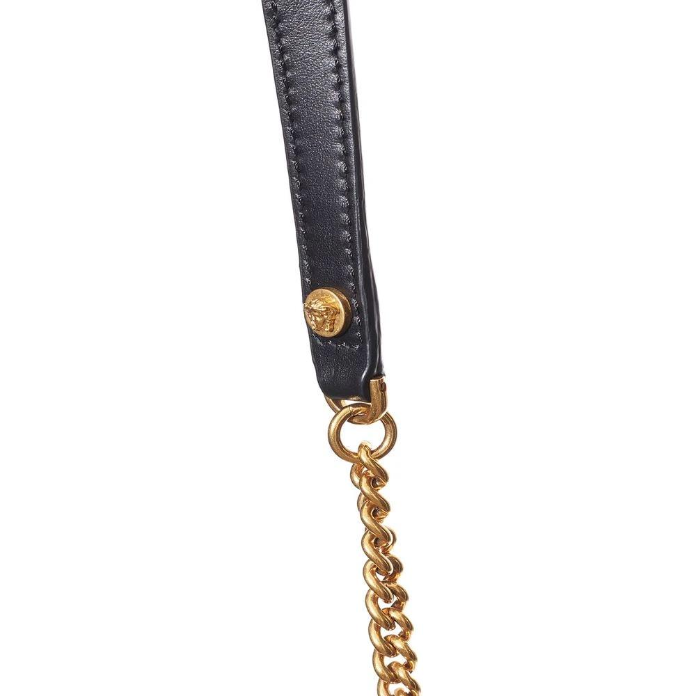 Versace Black And White Leather And Textile Shoulder Bag by Versace