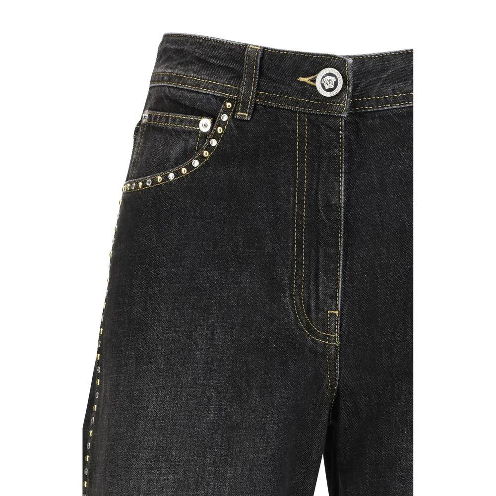 Versace Black Cotton Straight-Leg Jeans by Versace