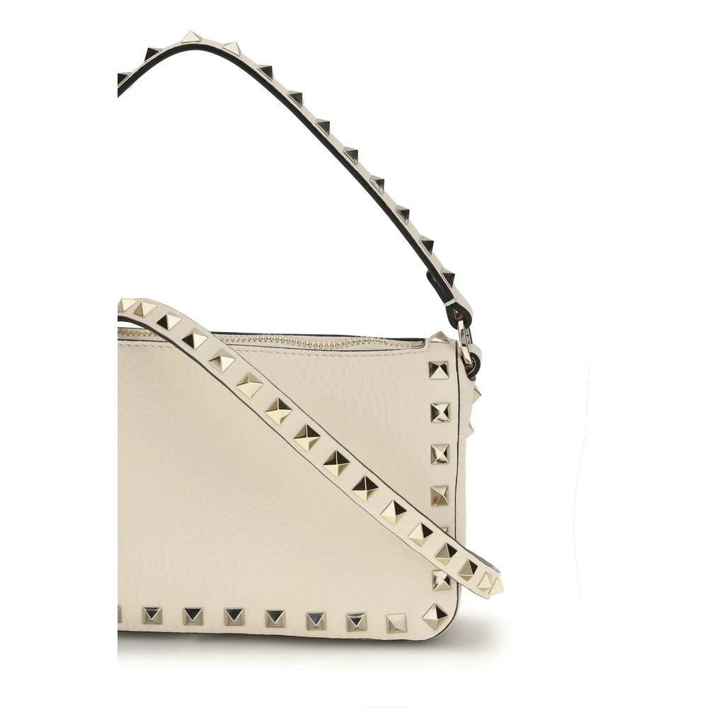 Valentino Garavani Beige Calf Leather Bos Taurus Shoulder Bag by Valentino Garavani