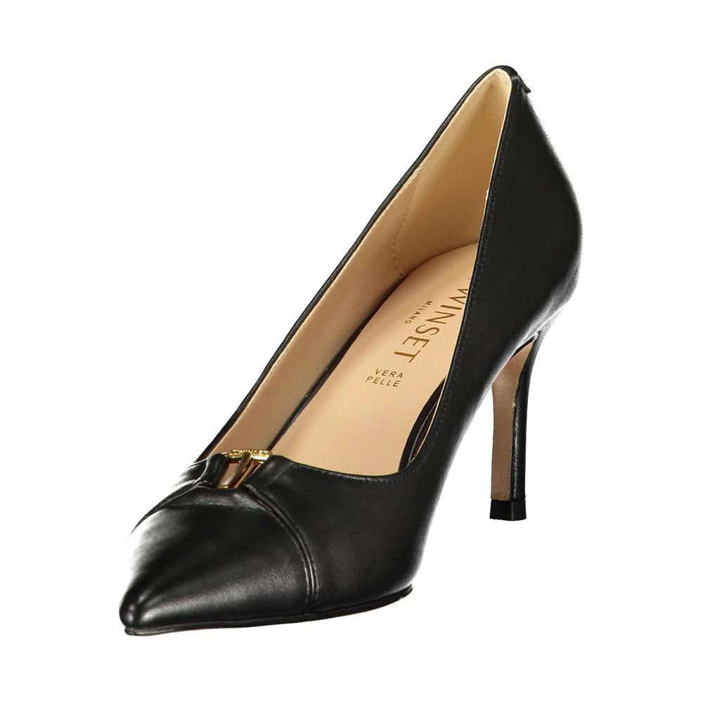 Twinset Black Leather Women Classic Shoe Twinset