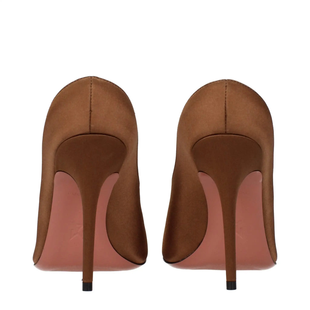 Escarpins à talons hauts en satin marron Amina Muaddi
