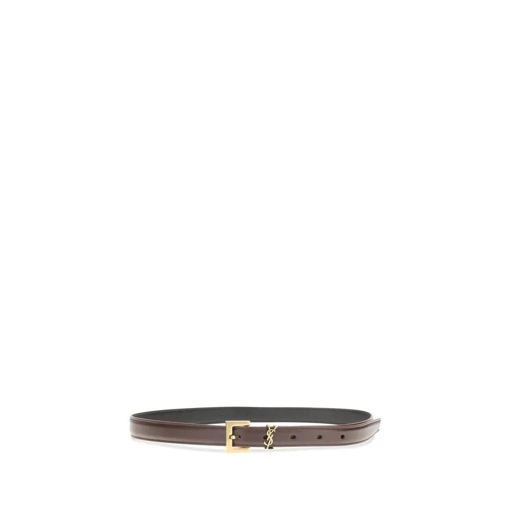 Women’s Black Leather Belt – Saint Laurent Cassandre Slim YSL Designer Belt