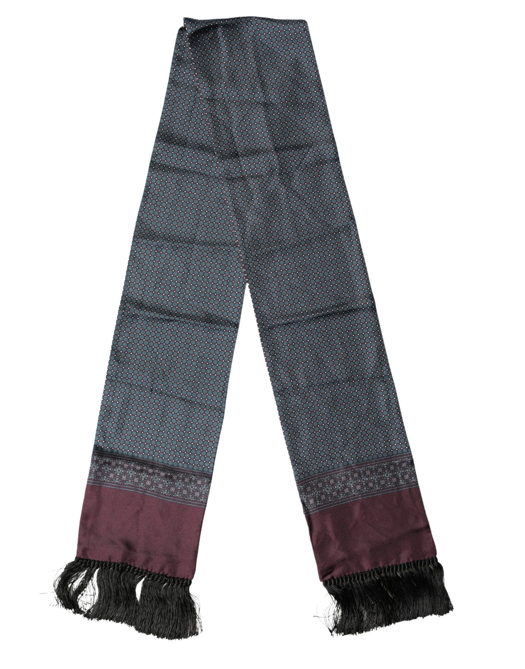Dolce & Gabbana Bordeaux Silk Fringe Geometric Neck Wrap 142cm X 15cm Scarf by Dolce & Gabbana