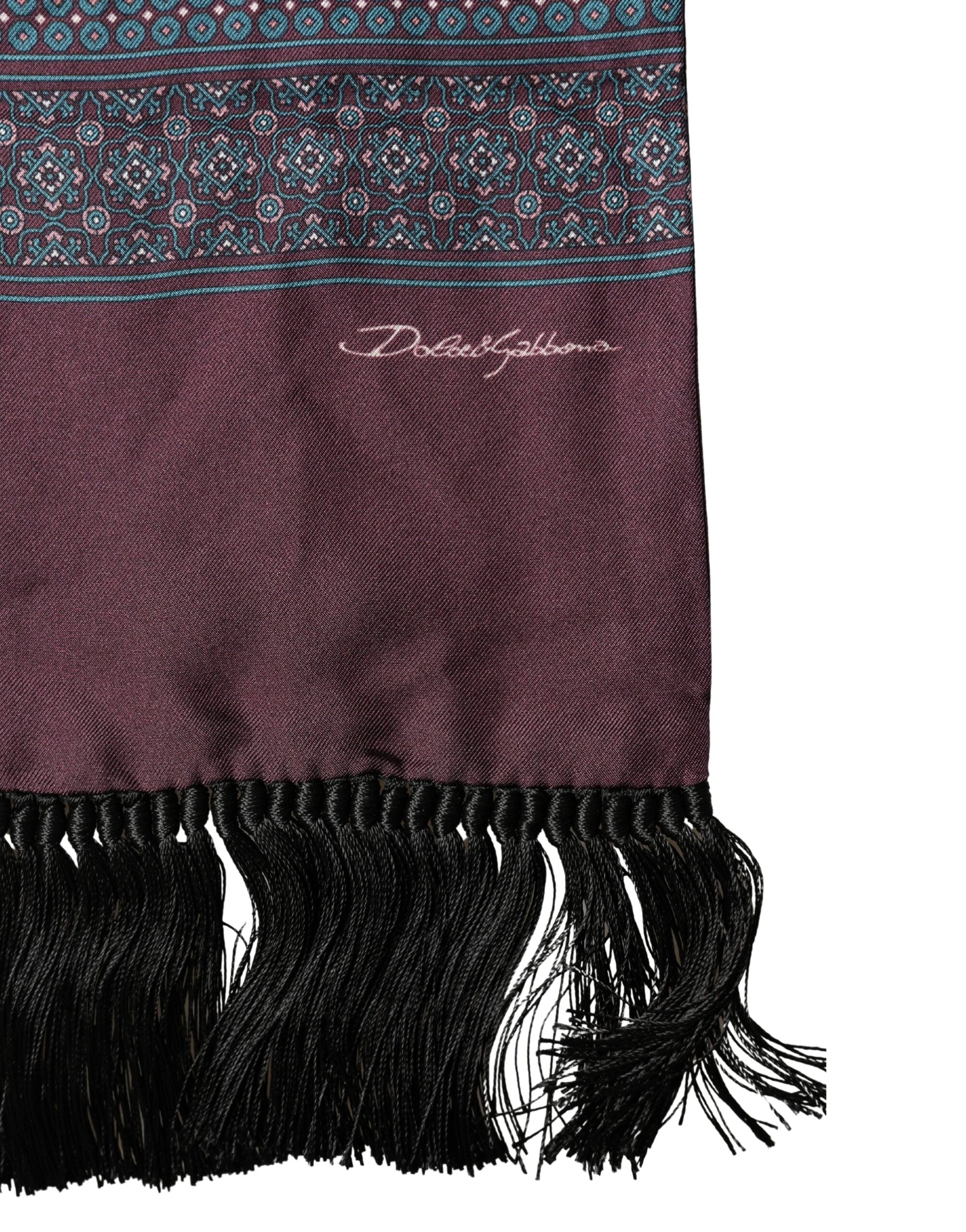 Dolce & Gabbana Bordeaux Silk Fringe Geometric Neck Wrap 142cm X 15cm Scarf by Dolce & Gabbana