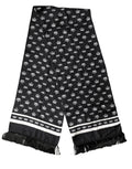 Dolce & Gabbana Black Silk Crown Fringe Neck Wrap 173cm x 32.5cm Scarf by Dolce & Gabbana
