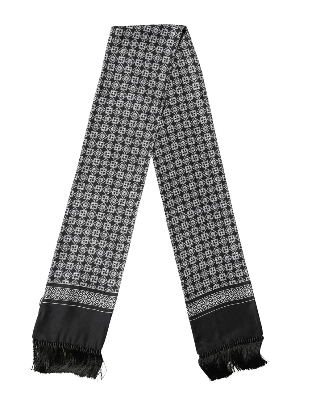 Dolce & Gabbana Black White Silk Geometric Neck Wrap 142cm X 15cm Scarf by Dolce & Gabbana