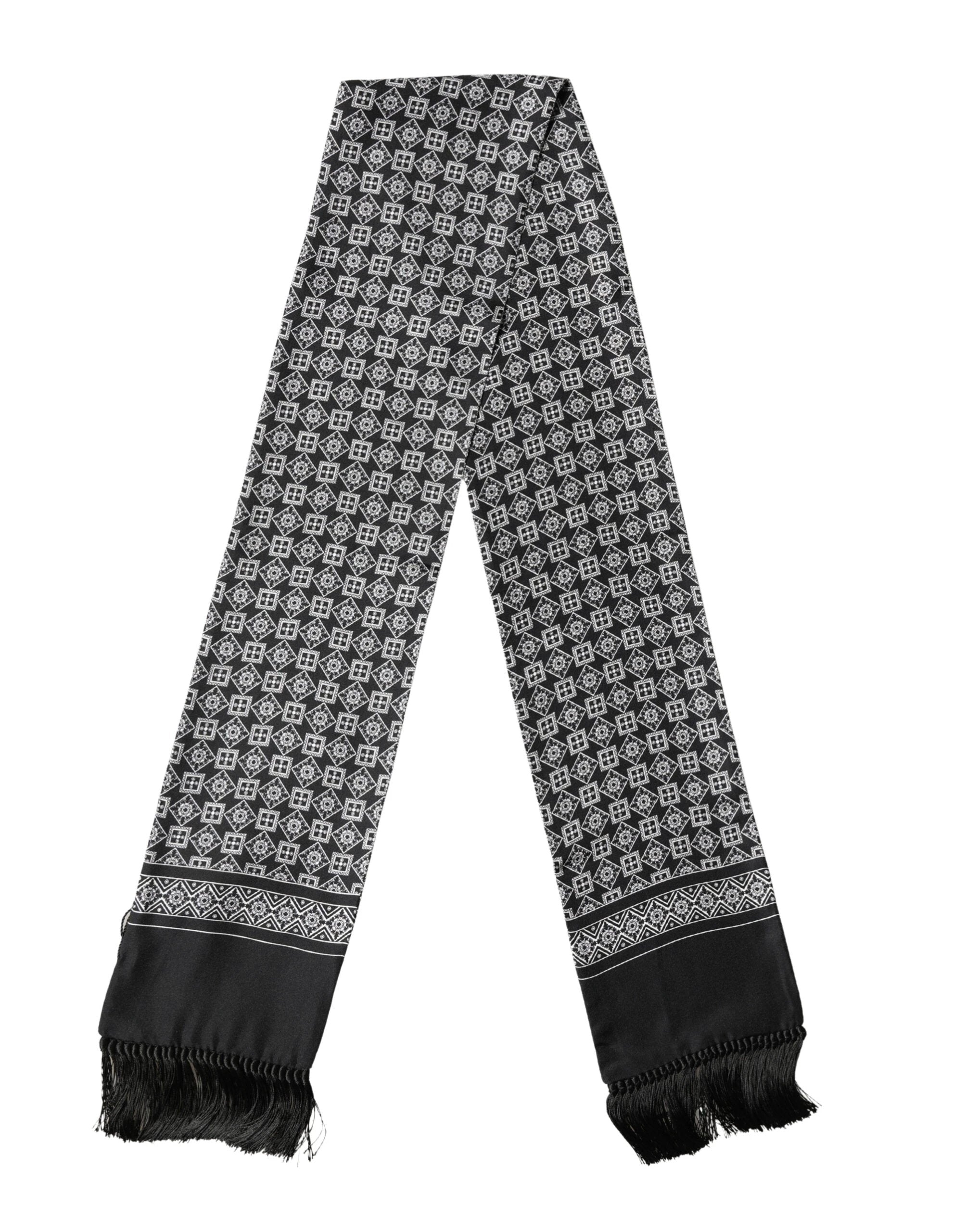 Dolce & Gabbana Black White Silk Geometric Neck Wrap 142cm X 15cm Scarf by Dolce & Gabbana