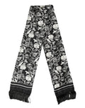 Dolce & Gabbana Black White Silk Floral Print Fringe 136cm X 15.5cm Scarf by Dolce & Gabbana