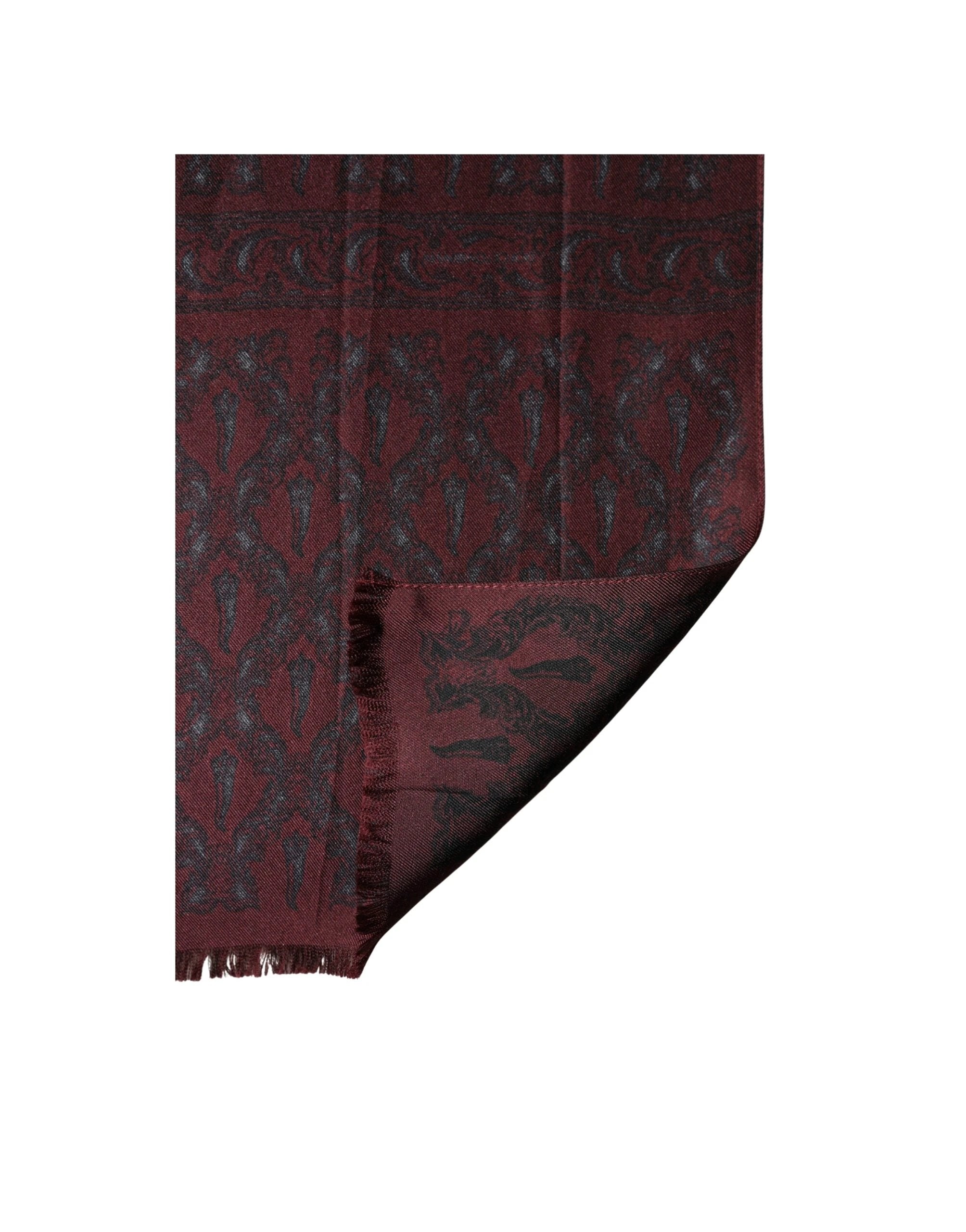 Dolce & Gabbana Burgundy Black Silk Paisley Foulard 135cm X 22cm Scarf by Dolce & Gabbana