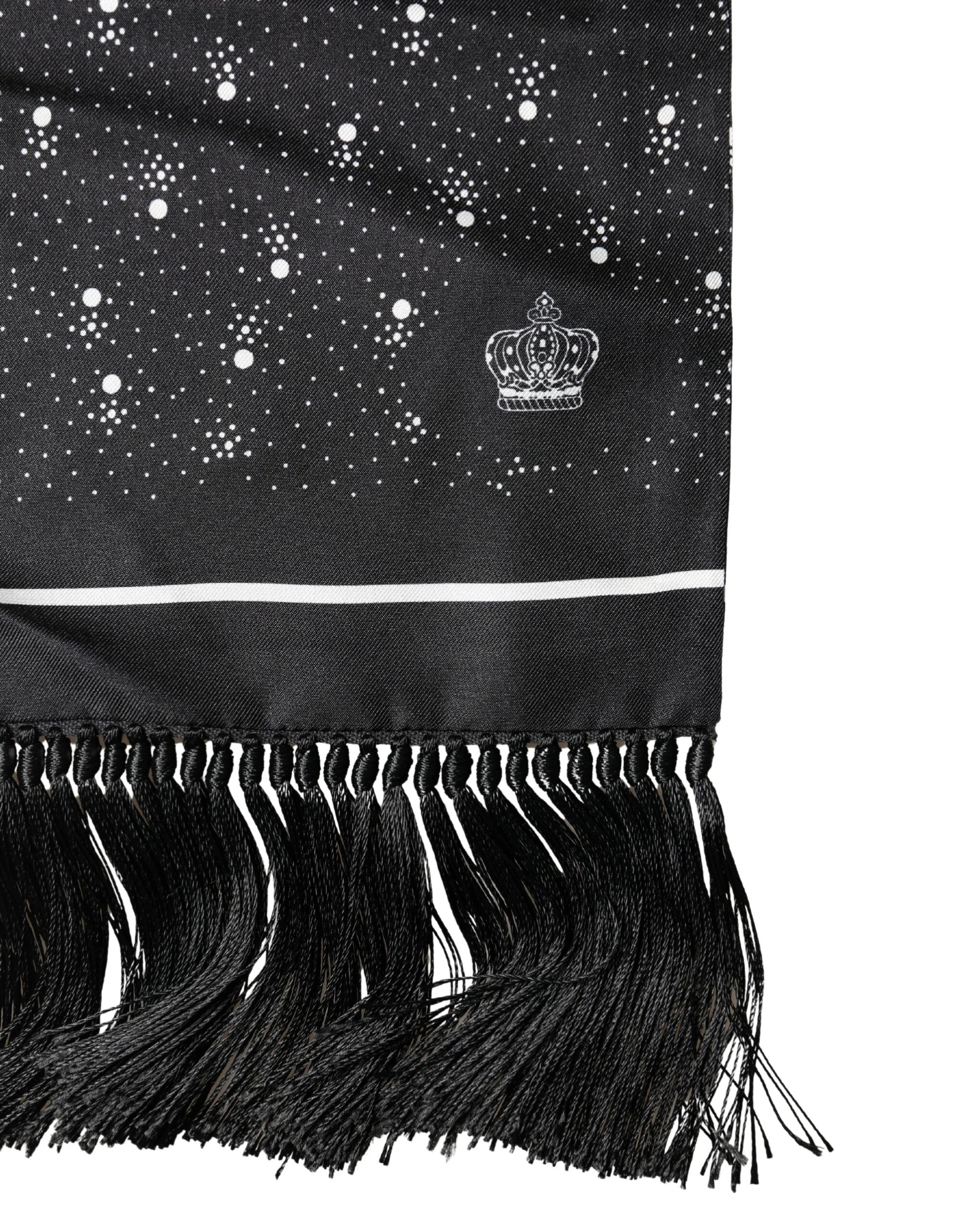 Dolce & Gabbana Black White Silk Dotted Print Foulard 140cm X 15cm Scarf by Dolce & Gabbana
