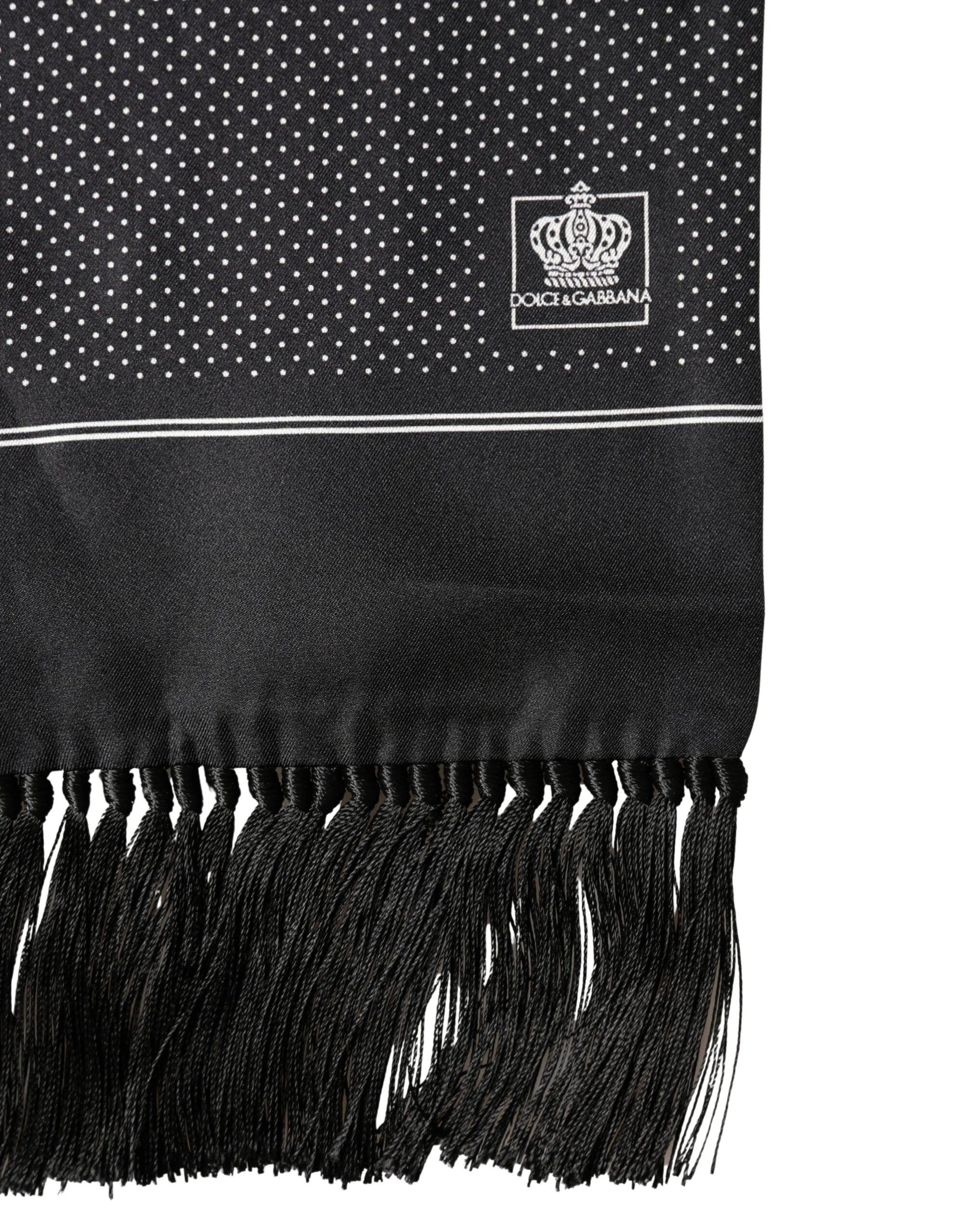 Dolce & Gabbana Black Silk Polka Dot Crown Foulard 140cm X 16.5cm Scarf by Dolce & Gabbana