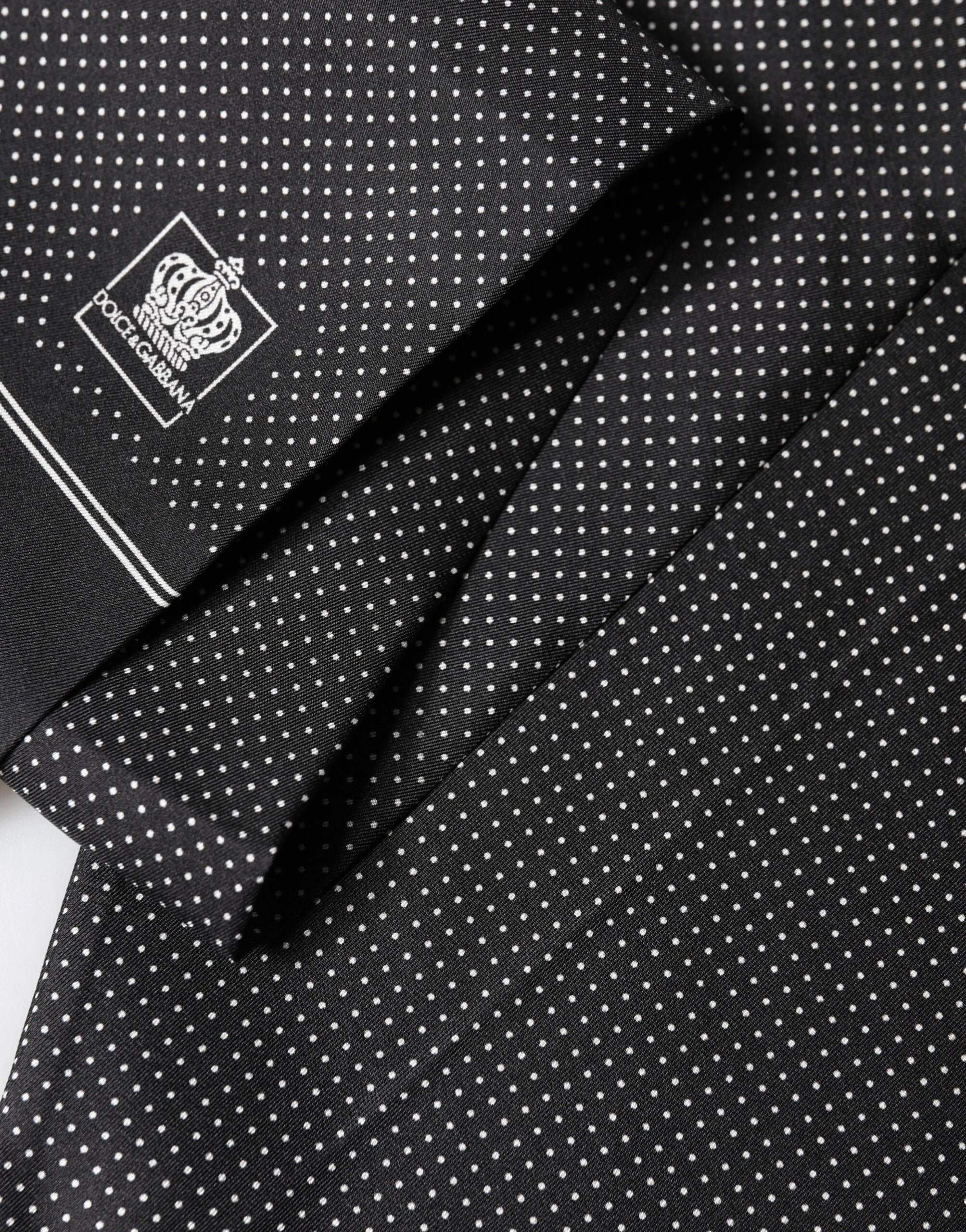 Dolce & Gabbana Black Silk Polka Dot Crown Foulard 140cm X 16.5cm Scarf by Dolce & Gabbana