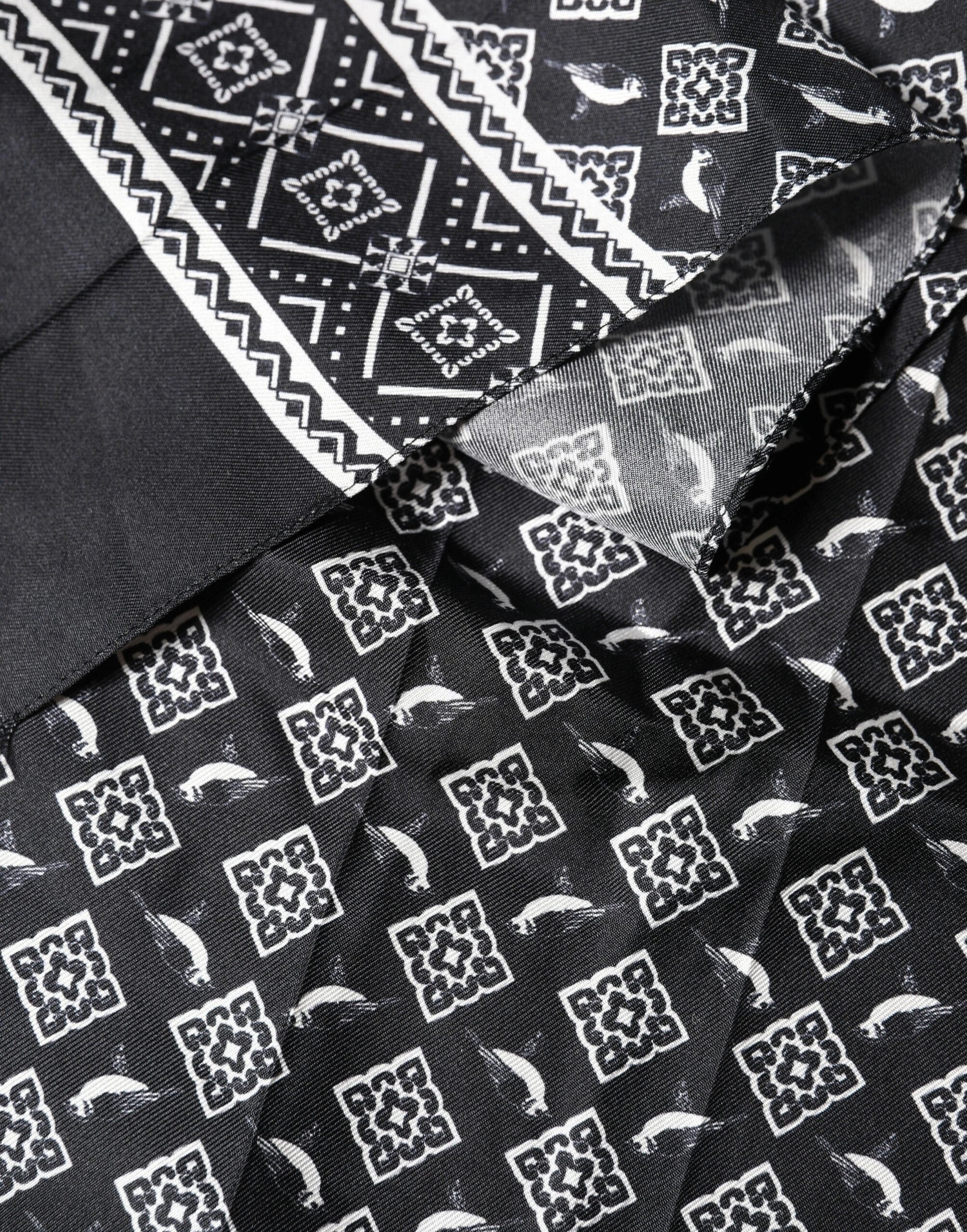 Dolce & Gabbana Black Gray Silk Bird Fringe Wrap Foulard 140cm X 23cm Scarf by Dolce & Gabbana