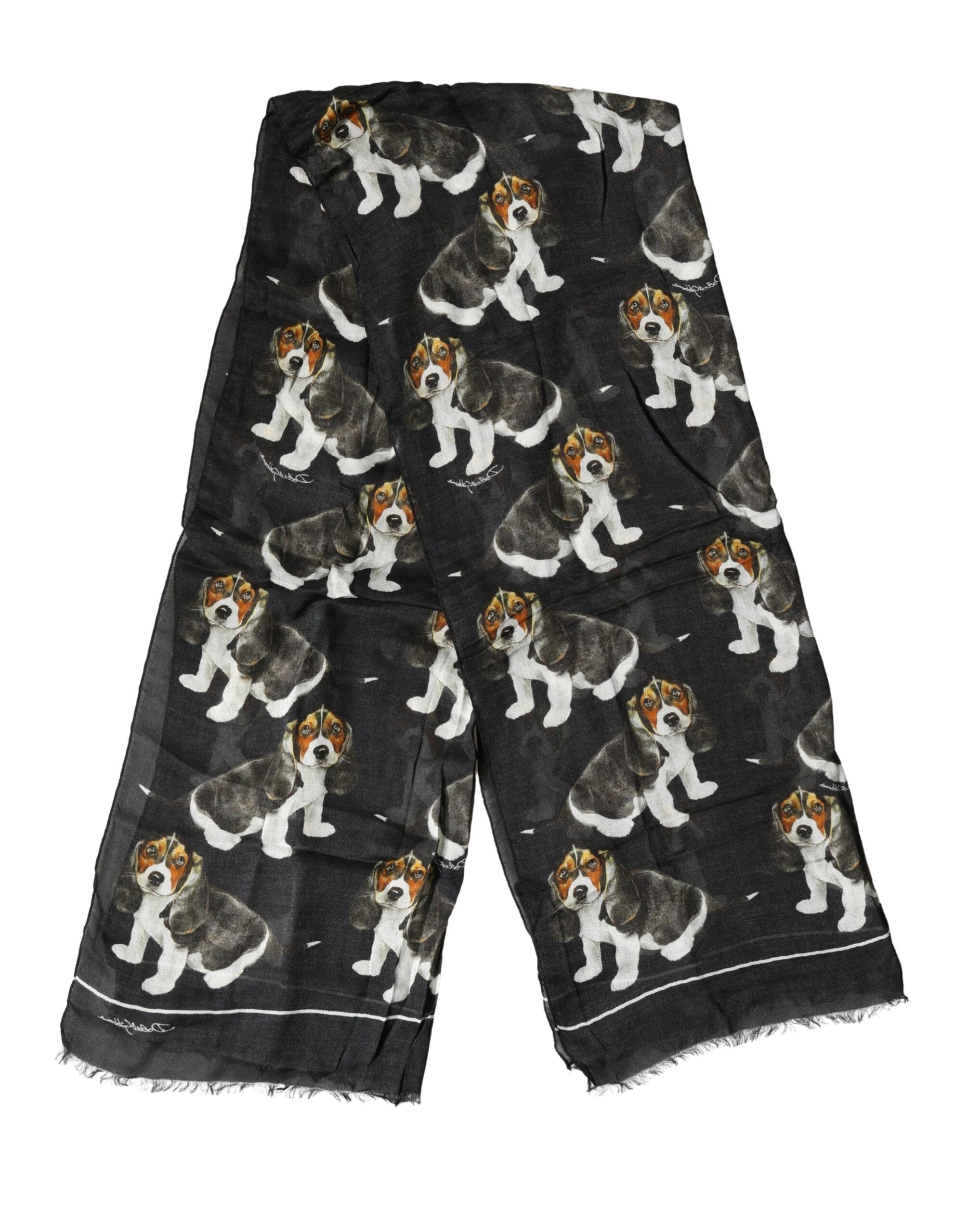 Dolce & Gabbana Black Dog Print Modal Wool Wrap Foulard 178cm X 63cm Scarf by Dolce & Gabbana