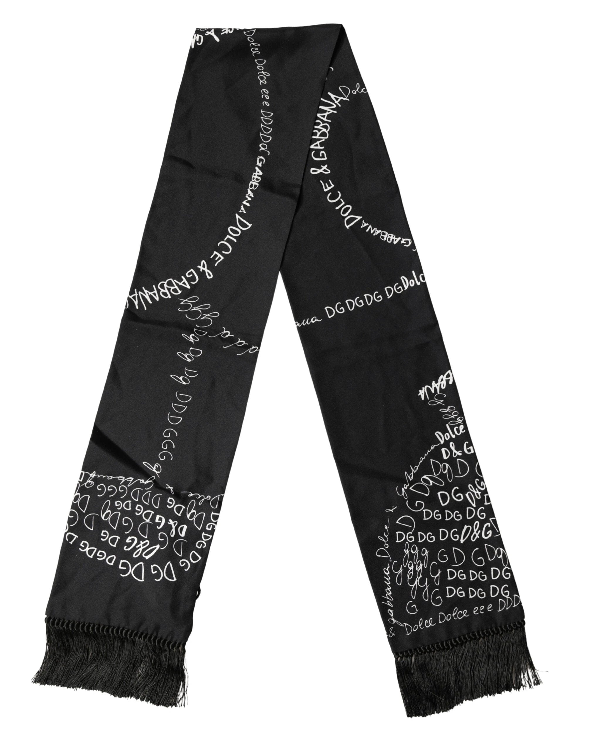 Dolce & Gabbana Black Logo Script Print Sik Foulard 137.5cm X 15cm Scarf by Dolce & Gabbana