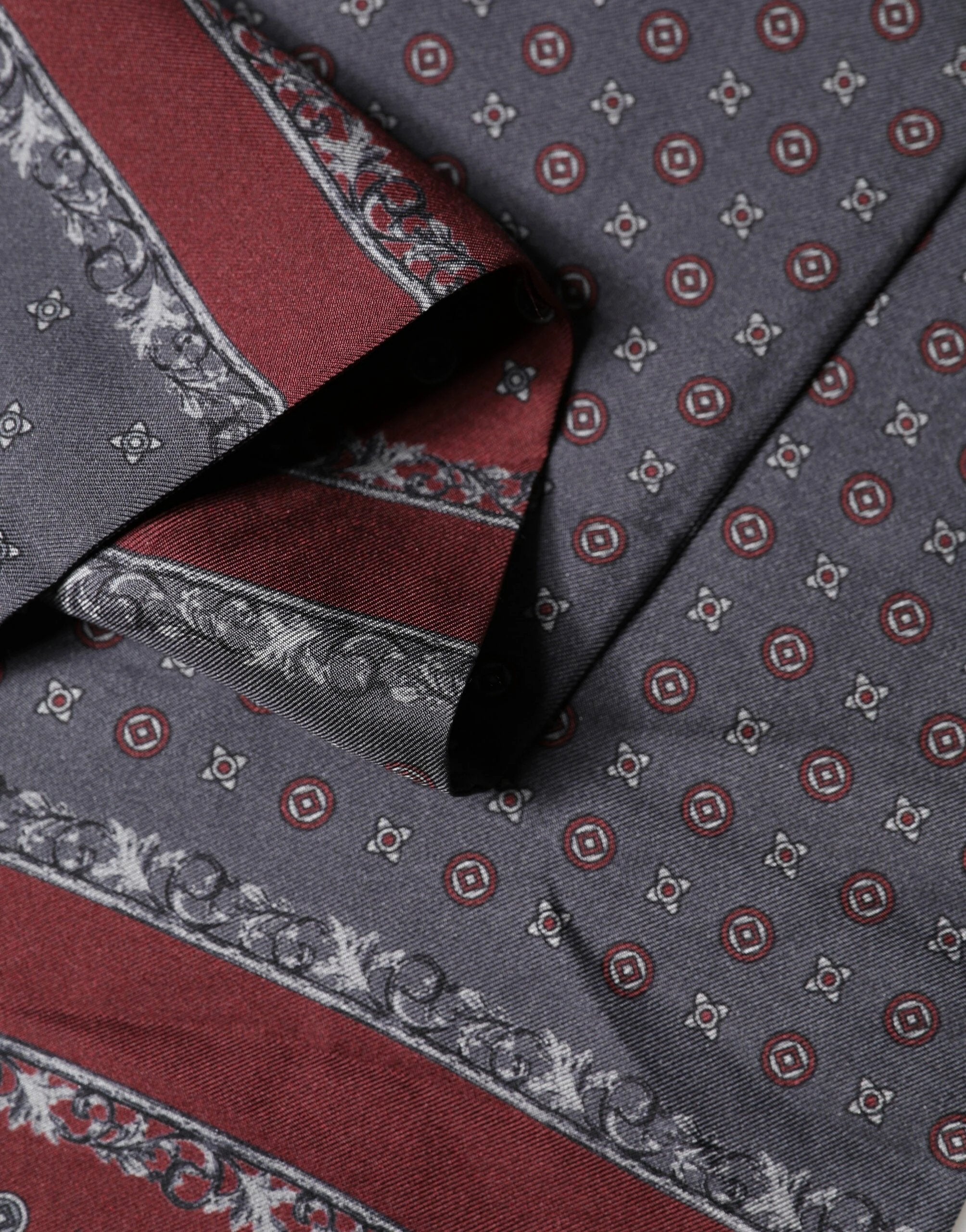 Dolce & Gabbana Burgundy Gray Patterned Fringe Foulard 141cm X 15.5cm Scarf by Dolce & Gabbana