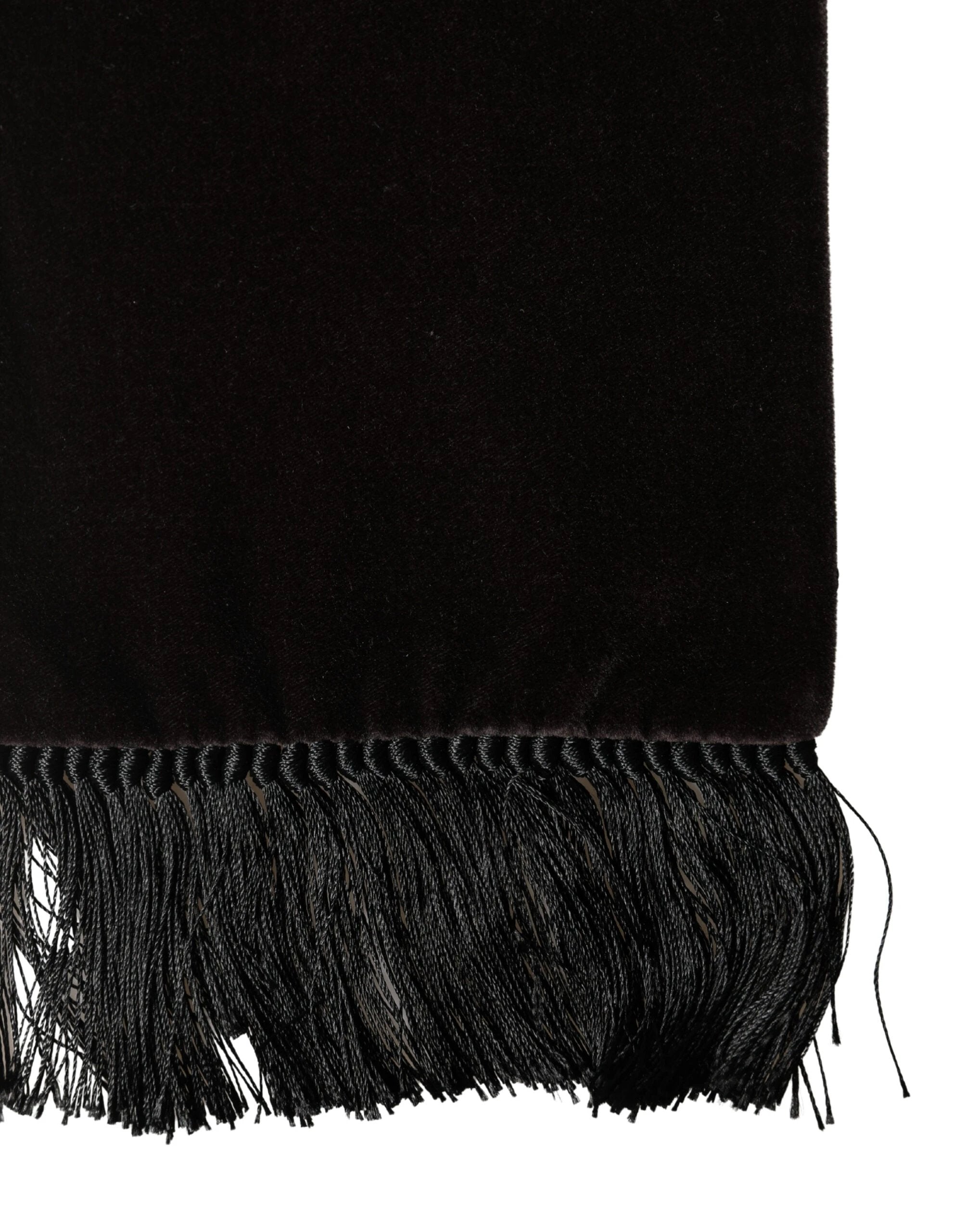 Dolce & Gabbana Black Silk Fringe Neck Wrap Foulard 139.5cm x 15.5cm Scarf by Dolce & Gabbana