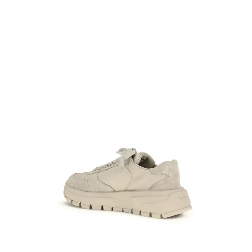 Women’s Beige Suede & Re-Nylon Sneakers – Prada Athletic Lace-Up Shoes SS26