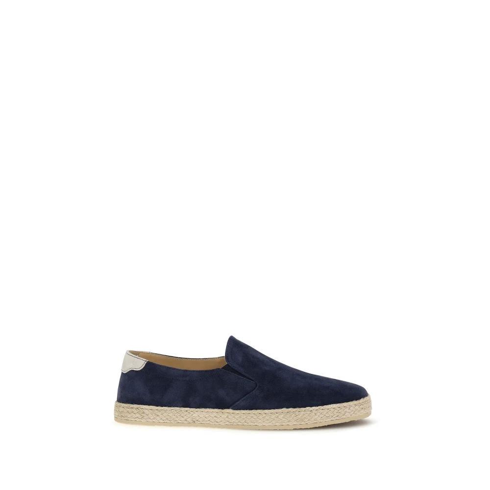 Brunello Cucinelli Blue Calf Leather Bos Taurus Espadrilles by Brunello Cucinelli