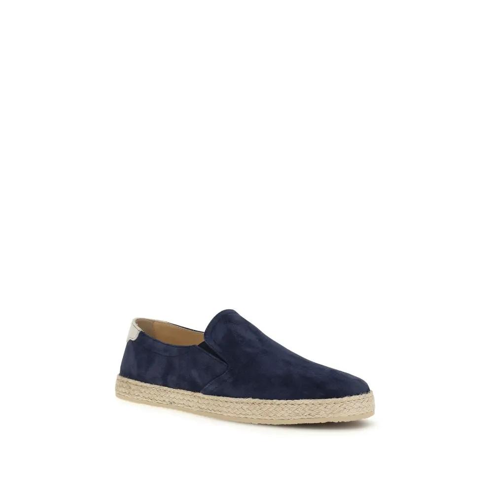 Espadrilles Bos Taurus en cuir de veau bleu Brunello Cucinelli
