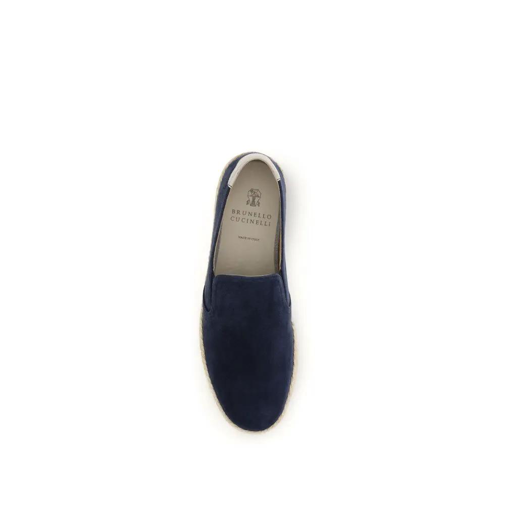 Espadrilles Bos Taurus en cuir de veau bleu Brunello Cucinelli